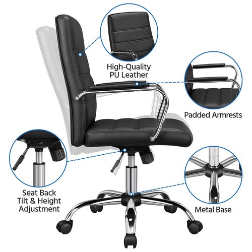 Chaise De Bureau Ergonomique Fauteuil De Bureau En Similicuir Chaise Réglable En Hauteur Noir