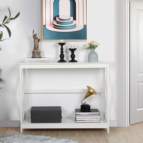 Table Console En Bois Table D'appoint Pied En X Salon Entrée Couloir Blanc
