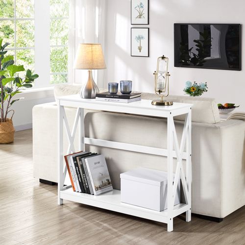 Table Console En Bois Table D'appoint Pied En X Salon Entrée Couloir Blanc