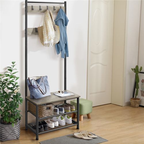 Porte-manteau En Bois Mdf Et Métal Avec Étagère à Chaussures à 2 Niveau, Gris