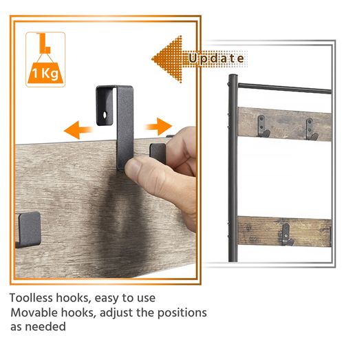 Porte-manteau En Bois Mdf Et Métal Avec Étagère à Chaussures à 2 Niveau, Gris