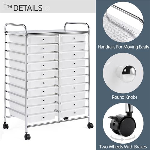 Chariot De Rangement à Roulettes Chariot De Rangement En Métal Avec 20 Tiroirs Plastiques, Blanc