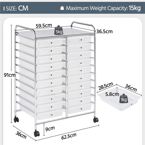 Chariot De Rangement à Roulettes Chariot De Rangement En Métal Avec 20 Tiroirs Plastiques, Blanc