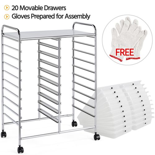 Chariot De Rangement à Roulettes Chariot De Rangement En Métal Avec 20 Tiroirs Plastiques, Blanc