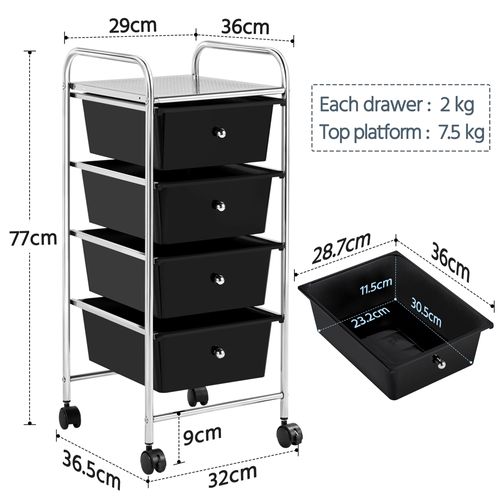 Chariot à Roulettes Pratique Avec 4 Tiroirs Chariot Roulant De Grand Espace, Noir