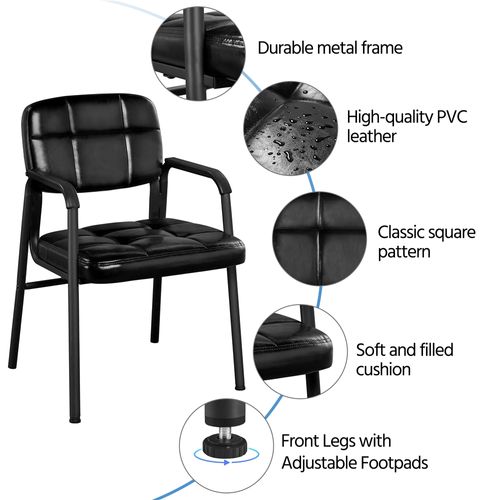 Lot De 2 Chaises Visiteur Avec Accoudoir Chaise D’accueil Rembourré En Similicuir, Noir