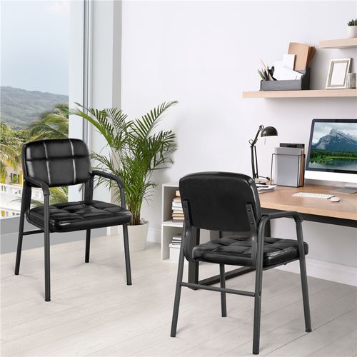 Lot De 2 Chaises Visiteur Avec Accoudoir Chaise D’accueil Rembourré En Similicuir, Noir