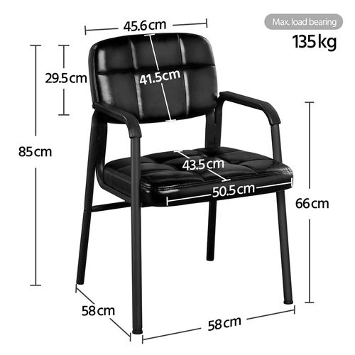 Lot De 2 Chaises Visiteur Avec Accoudoir Chaise D’accueil Rembourré En Similicuir, Noir