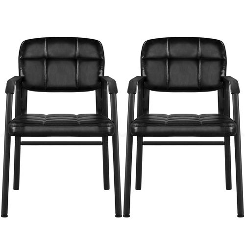 Lot De 2 Chaises Visiteur Avec Accoudoir Chaise D’accueil Rembourré En Similicuir, Noir
