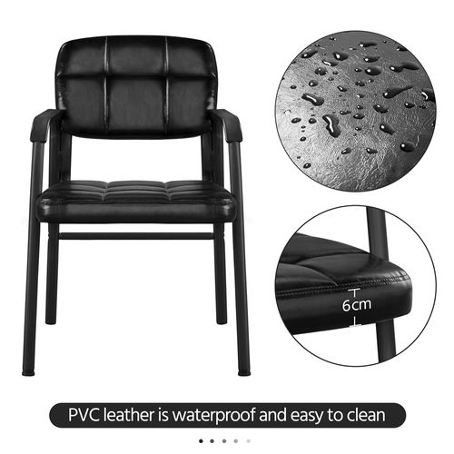 Lot De 2 Chaises Visiteur Avec Accoudoir Chaise D’accueil Rembourré En Similicuir, Noir