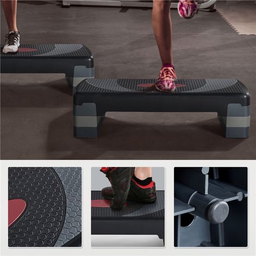 Step D’aérobic Step Fitness Exercice Hauteur Réglable En 3 Niveaux, Gris Et Noir
