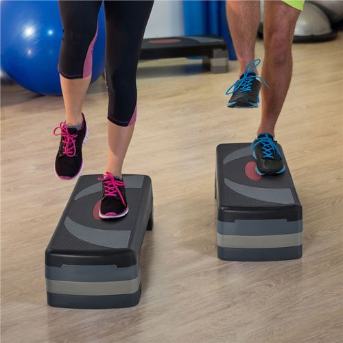 Step D’aérobic Step Fitness Exercice Hauteur Réglable En 3 Niveaux, Gris Et Noir