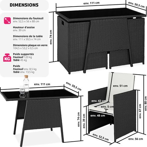 Salon De Jardin Noir  52.5 X 56 X 88 Cm