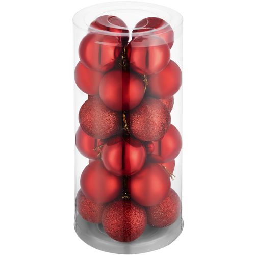 Lot De 24 Boules De Noël Rouges Mate Brillante Ou Pailletée 4cm Rouge