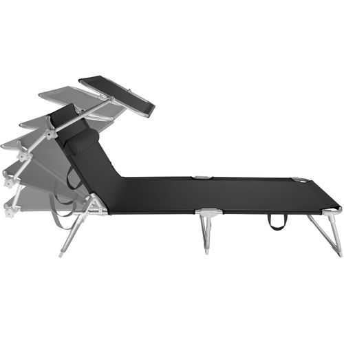 Transat Pliable Acier Réglable 4 Positions Avec Coussin De Tête Noir