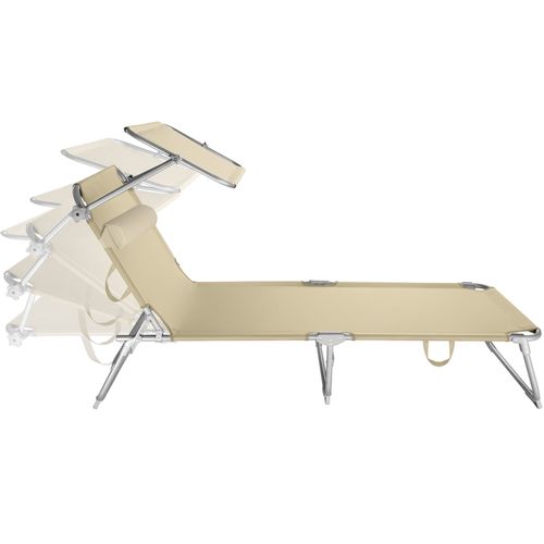 Transat Pliable En Acier Réglable 4 Positions Coussin De Tête Beige