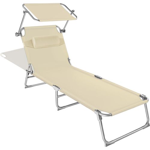 Transat Pliable En Acier Réglable 4 Positions Coussin De Tête Beige