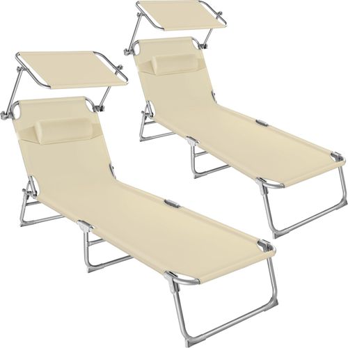 Lot De 2 Transats Pliables Acier Réglables 4 Positions Coussin Beige