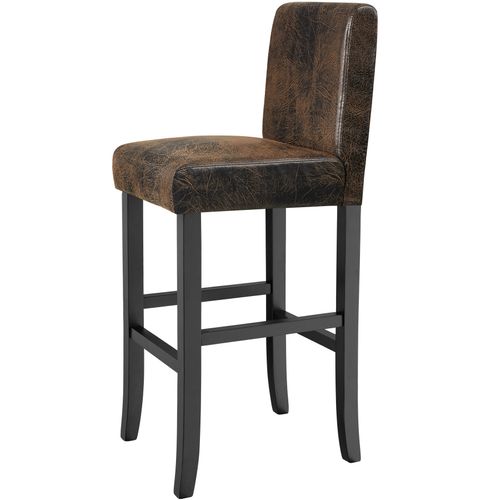 Lot De 2 Tabourets De Bar Bois Simili Cuir Avec Dossier Marron Foncé