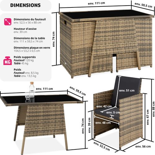 Salon De Jardin Marron Naturel  52.5 X 56 X 88 Cm