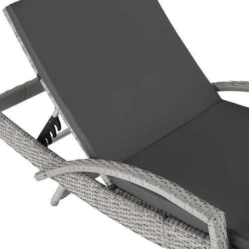 Bain De Soleil Rotin Cadre Aluminium Réglable 5 Positions Gris Clair