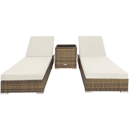 Lot De 2 Bains De Soleil Design Table Avec Compartiment Marron Naturel