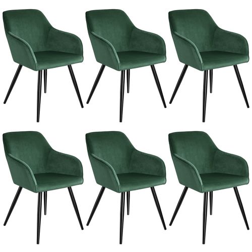 Ensemble De 6 Chaises Effet Velours Ergonomiques Vert Foncé/noir