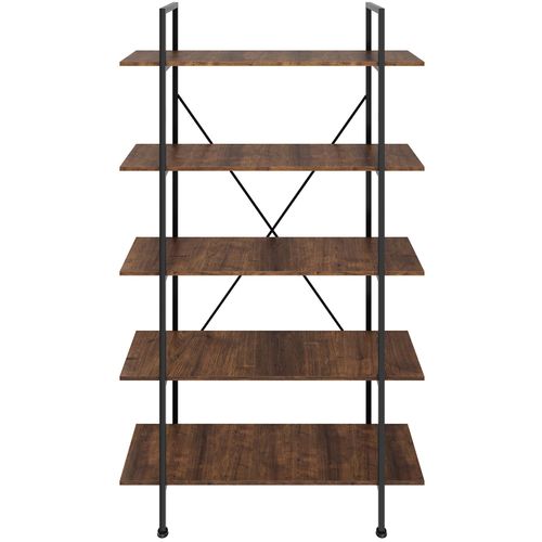 Étagère Bibliothèque Style Industriel Anti-basculement Bois Foncé