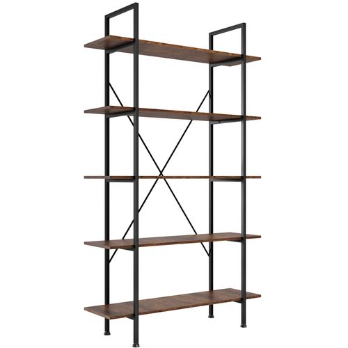 Étagère Bibliothèque Style Industriel Anti-basculement Bois Foncé