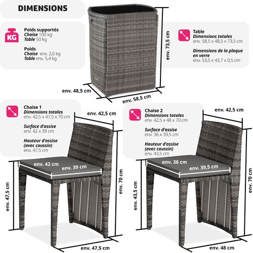 Salon De Jardin Gris  156.5 X 49.5 X 74.5 Cm