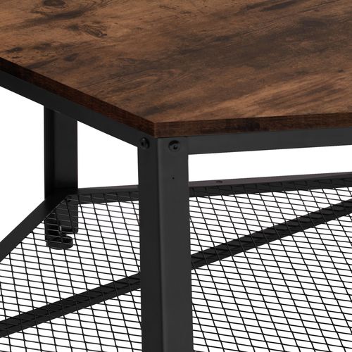 Table Basse De Salon Hexagonal Avec Étagère Grillagée Bois Foncé