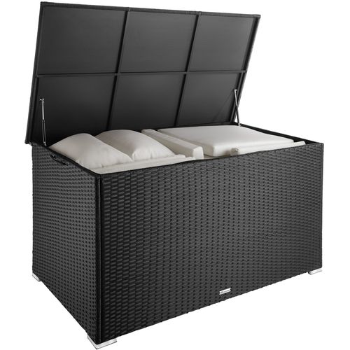 Coffre De Jardin Rangement Pour Coussins Cadre Aluminium En Rotin Noir