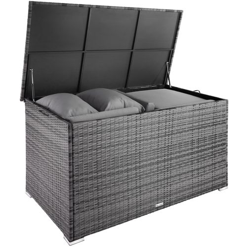 Coffre De Rangement Jardin Cadre En Aluminium Tressage En Rotin Gris