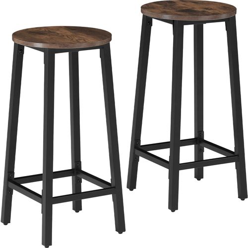 Lot De 2 Tabourets De Bar En Bois Et Acier Hauteur 66 Cm Bois Foncé