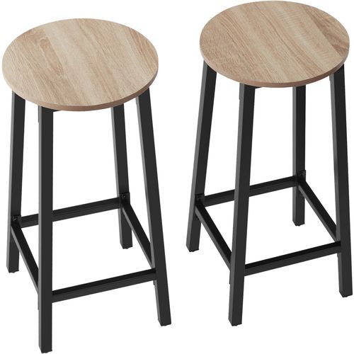 Lot De 2 Tabourets De Bar En Bois Et Acier Hauteur 66 Cm Bois Clair