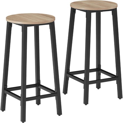 Lot De 2 Tabourets De Bar En Bois Et Acier Hauteur 66 Cm Bois Clair