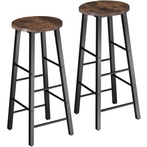Lot De 2 Tabourets De Bar En Bois Et Acier Hauteur 72,5 Cm Bois Foncé