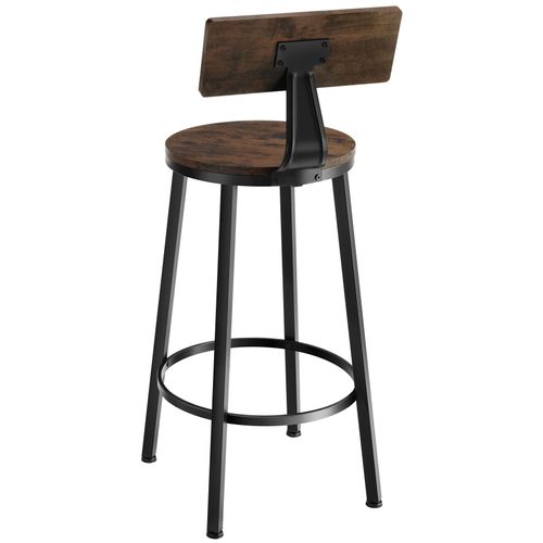 Lot De 2 Tabourets De Bar Style Industriel Hauteur 74 Cm Bois Foncé