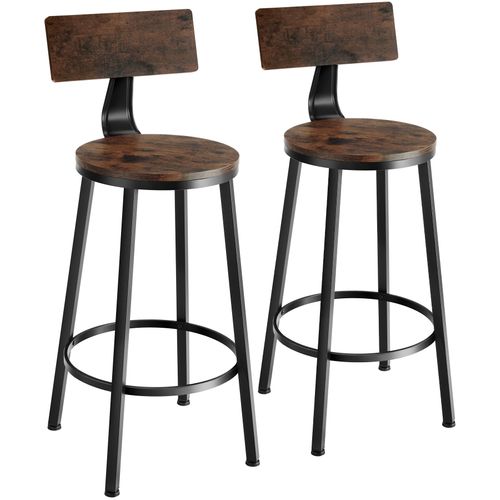 Lot De 2 Tabourets De Bar Style Industriel Hauteur 74 Cm Bois Foncé