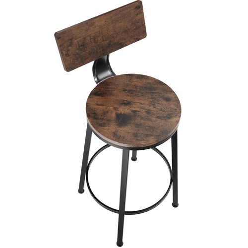 Lot De 2 Tabourets De Bar Style Industriel Hauteur 74 Cm Bois Foncé