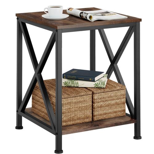 Table D'appoint Style Industriel 40,5 X 40,5 X 52,5 Cm Bois Foncé