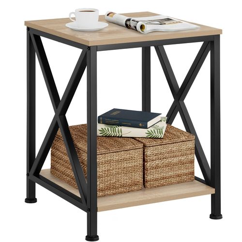 Table D'appoint Style Industriel 40,5 X 40,5 X 52,5 Cm Bois Clair