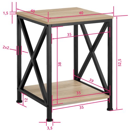 Table D'appoint Style Industriel 40,5 X 40,5 X 52,5 Cm Bois Clair