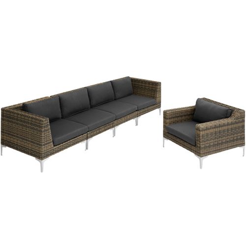 Ensemble Modulable En Rotin Partie Centrale Structure Aluminium Gris Anthracite Chiné