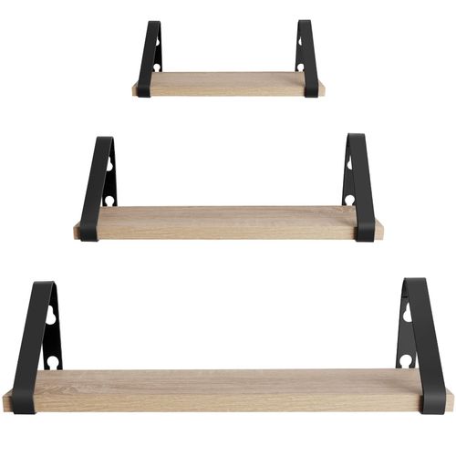 Lot De 3 Étagères Murales Design Style Industriel Bois Clair