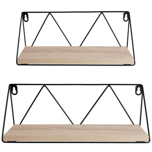 Lot De 2 Étagères Murales Style Industriel 15kg Max. Bois Clair
