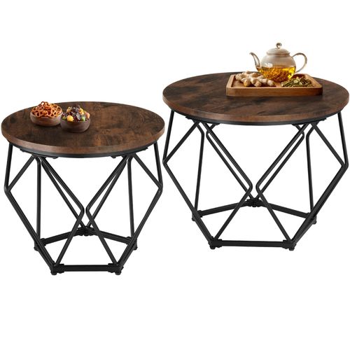 Ensemble De 2 Tables Basses En Forme De Diamant Bois Foncé