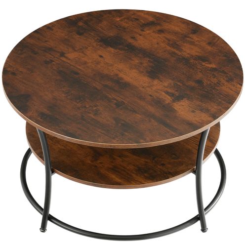 Table Basse Salon Rond Avec 2 Plateaux Style Industriel Bois Foncé