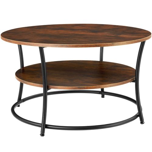 Table Basse Salon Rond Avec 2 Plateaux Style Industriel Bois Foncé