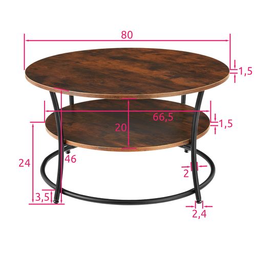 Table Basse Salon Rond Avec 2 Plateaux Style Industriel Bois Foncé